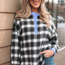Black Medium Ezra Half Placket Plaid Blouse