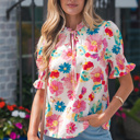 Beige Large Faith Short Puff Sleeve Blouse