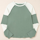 Mint Green Medium Faye Colorblock Patchwork Raglan Long Sleeve Top