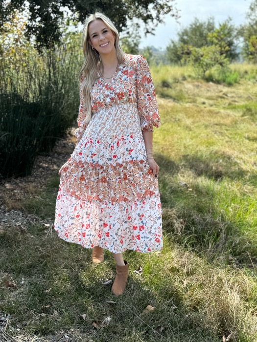 Lily Floral Ruffled Tiered Midi Dress