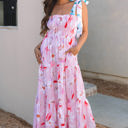  Flora Floral Knotted Shoulder Smocked Maxi Dress