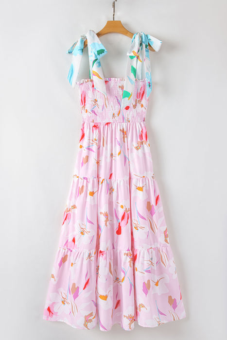 Flora Floral Knotted Shoulder Smocked Maxi Dress
