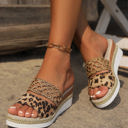  Floral Print Braided Details Wedge Slippers