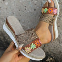  Floral Print Braided Details Wedge Slippers