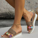  Floral Print Braided Details Wedge Slippers