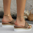  Floral Print Braided Details Wedge Slippers