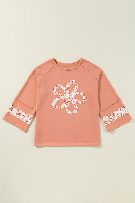 Flower Exposed Seam Wide Sleeve Top