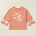 Grapefruit Orange Large Flower Exposed Seam Wide Sleeve Top