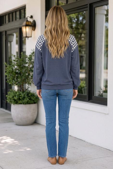 Franceskah Plaid Quarter Zip Sweatshirt