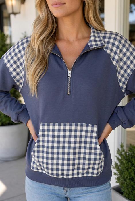 Franceskah Plaid Quarter Zip Sweatshirt