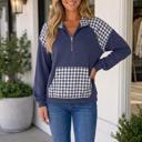 Navy Blue Medium Franceskah Plaid Quarter Zip Sweatshirt
