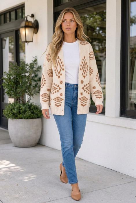 Frankie Print Open Knit Sweater