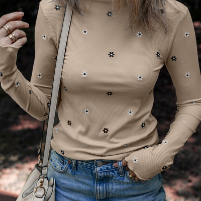 Genesis Embroidered Detail Ribbed Long Sleeve Top