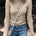  Genesis Embroidered Detail Ribbed Long Sleeve Top