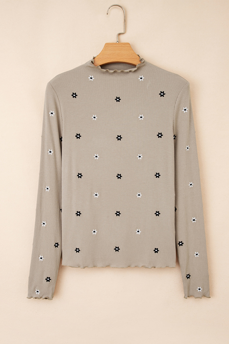 Genesis Embroidered Detail Ribbed Long Sleeve Top
