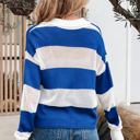  Genevieve Stripe Collar Eyelet Crochet Knitted Sweater