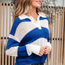  Genevieve Stripe Collar Eyelet Crochet Knitted Sweater