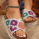  Geometric Woven Crisscross Strap Platform Slippers
