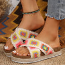  Geometric Woven Crisscross Strap Platform Slippers