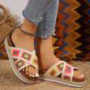  Geometric Woven Crisscross Strap Platform Slippers