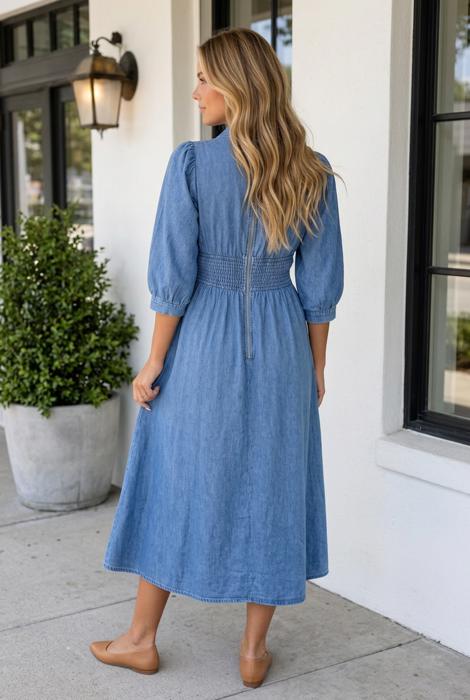 Georgette Zipper Midi Dress