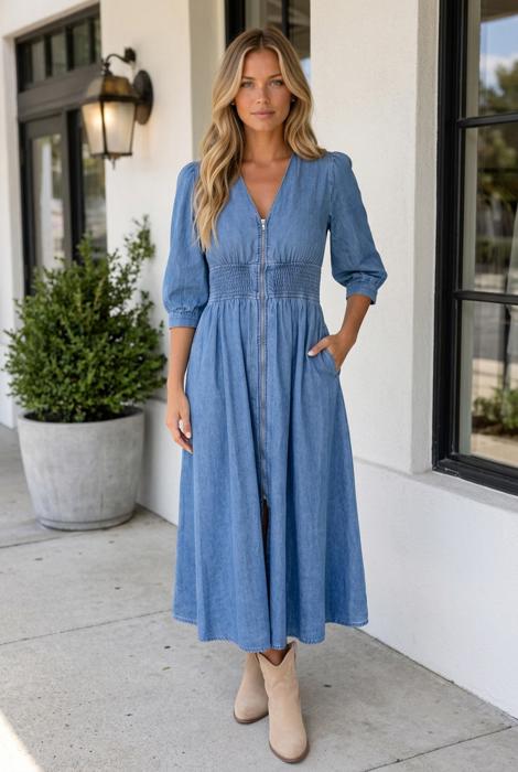Georgette Zipper Midi Dress