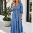 Blue Small Georgette Zipper Midi Dress