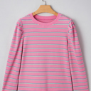 Pink XL Giana Stripe Textured Knit Long Sleeve Top