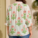  Giuliana Print Striped Trim PLUS Blouse