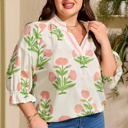  Giuliana Print Striped Trim PLUS Blouse