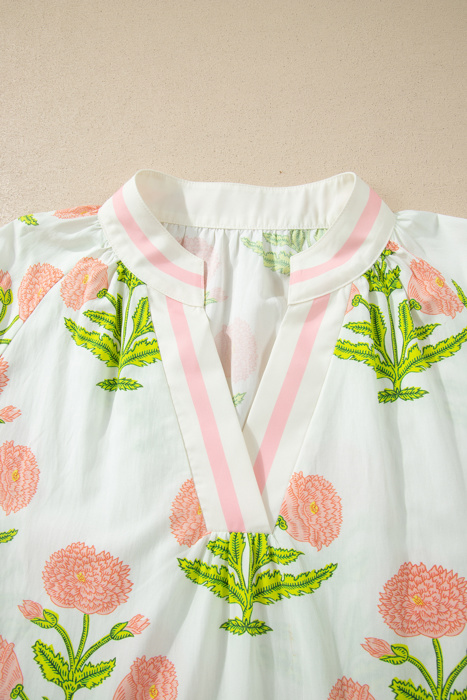 Giuliana Print Striped Trim PLUS Blouse