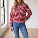 Red Stripe Medium Giuliania Open Front Cardigan Long Sleeve Top