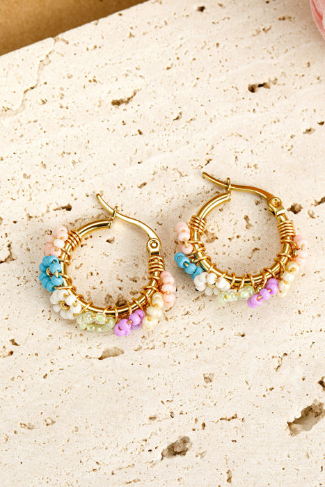 Gold Beaded Flower Hoop Earrings