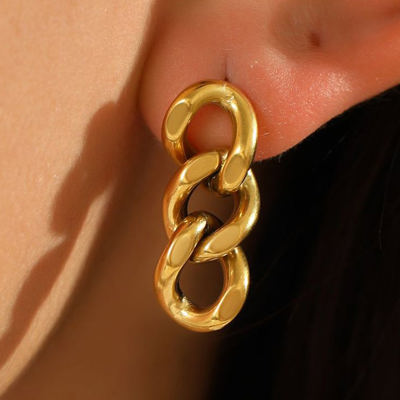 Gold Chain Link Plate Alloy Drop Earrings