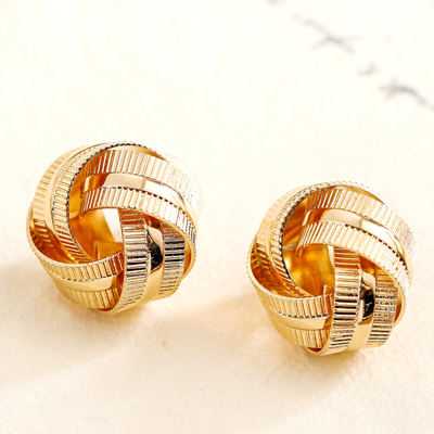 Gold Textured Knot Stud Earrings