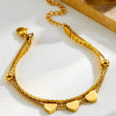  Gold Triple Heart Double Layer Adjustable Chain Bracelet
