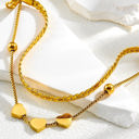  Gold Triple Heart Double Layer Adjustable Chain Bracelet