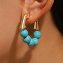  Gold Turquoise Bead Plated Alloy Hook Earrings