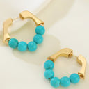  Gold Turquoise Bead Plated Alloy Hook Earrings