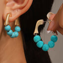  Gold Turquoise Bead Plated Alloy Hook Earrings