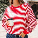 Red Stripe Large Gracelynn Shoulder Casual Pullover Top