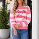 Pink Stripe Small Gracy Drop Shoulder Pullover Sweater