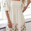 Beige Small Greta Puff Sleeve Babydoll Dress
