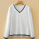 White Small Greta Trim Pullover Waffle Top