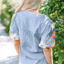  Hadlee Floral Embroidered Puff Sleeve Split Neck Blouse