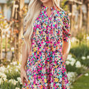  Hadlee Floral Puff Short Sleeve V Neck Mini Dress