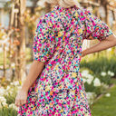  Hadlee Floral Puff Short Sleeve V Neck Mini Dress