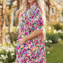  Hadlee Floral Puff Short Sleeve V Neck Mini Dress