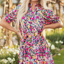  Hadlee Floral Puff Short Sleeve V Neck Mini Dress