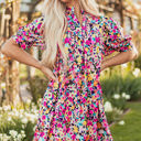  Hadlee Floral Puff Short Sleeve V Neck Mini Dress